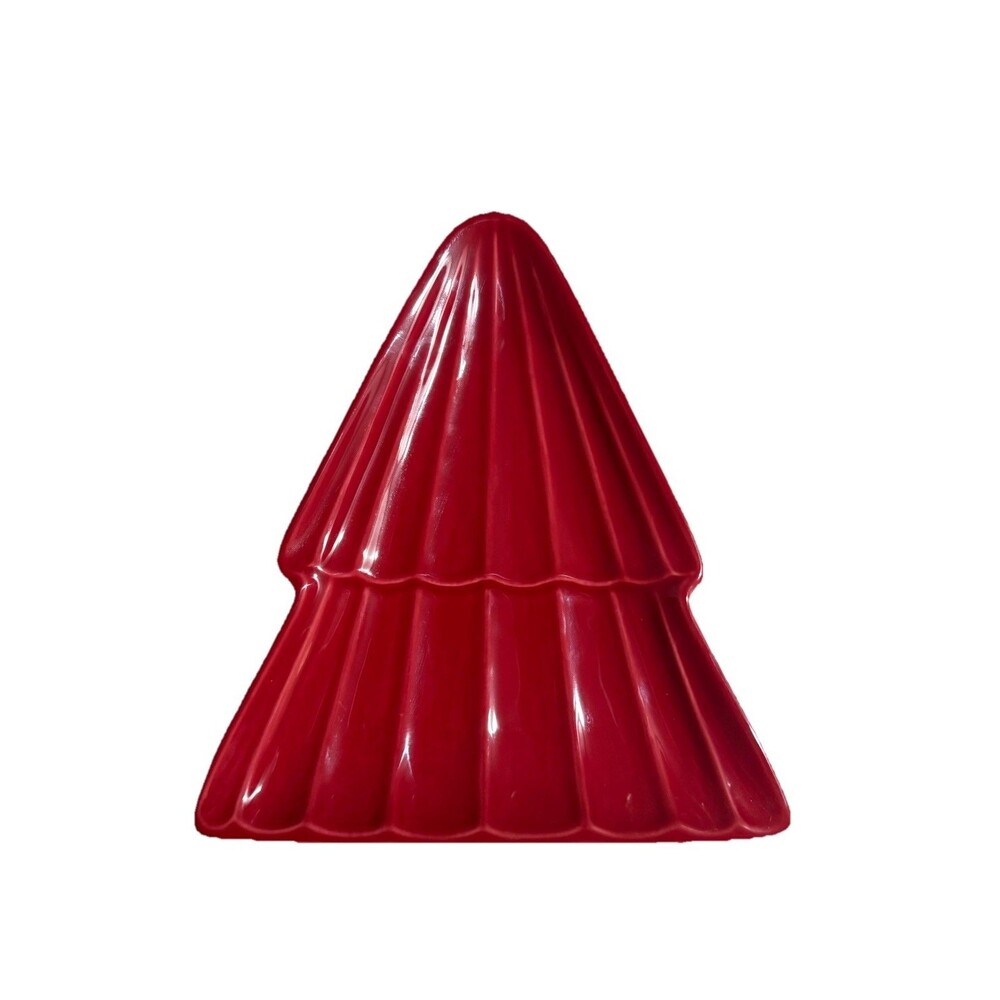 West Elm Textured Stoneware Tree Appetizer Plate Red Christmas